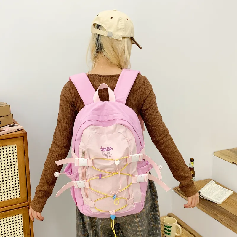 Parker Bear Nylon Fabric Backpack Unisex Multicolor-5