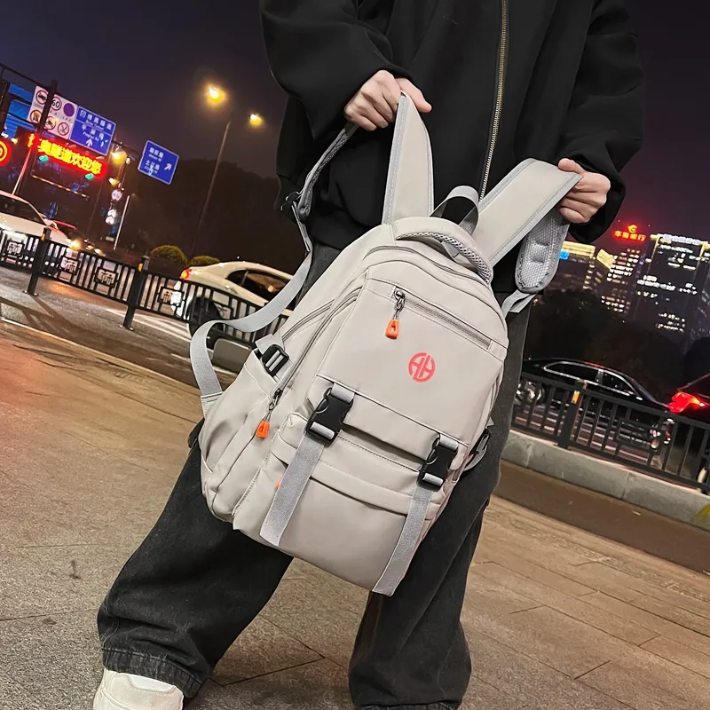 MingLu Nylon Backpack Regular Unisex Black/Gray/Light Khaki-11