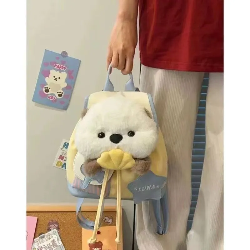 Parker Bear Composite Cloth Backpack Unisex White Yellow-2