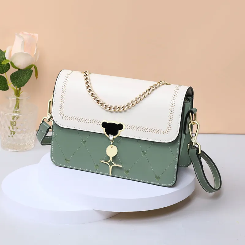 Teddy Bear Collection TeddyClub Series Cow Leather With Synthetic Leather Crossbody Bag Regular Women's Tea Green-7