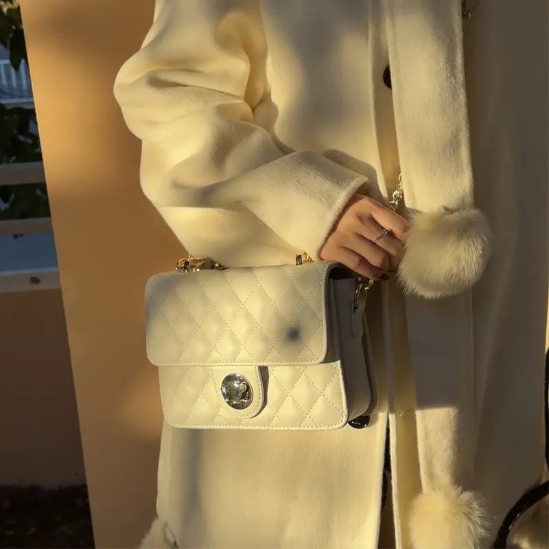 Teddy Bear Collection Camping Teddy Series Cow Leather Shoulder Bag, Crossbody Bag Trumpets Women's White-6