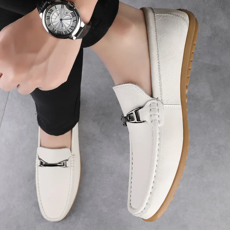 Mr. Thorn Tree Gommino Loafers Men's White-3