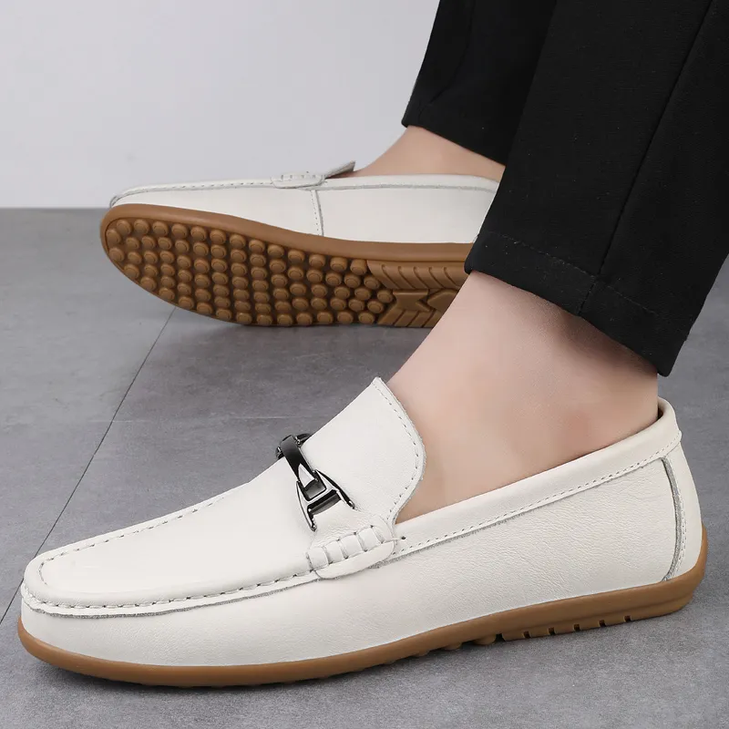 Mr. Thorn Tree Gommino Loafers Men's White-2