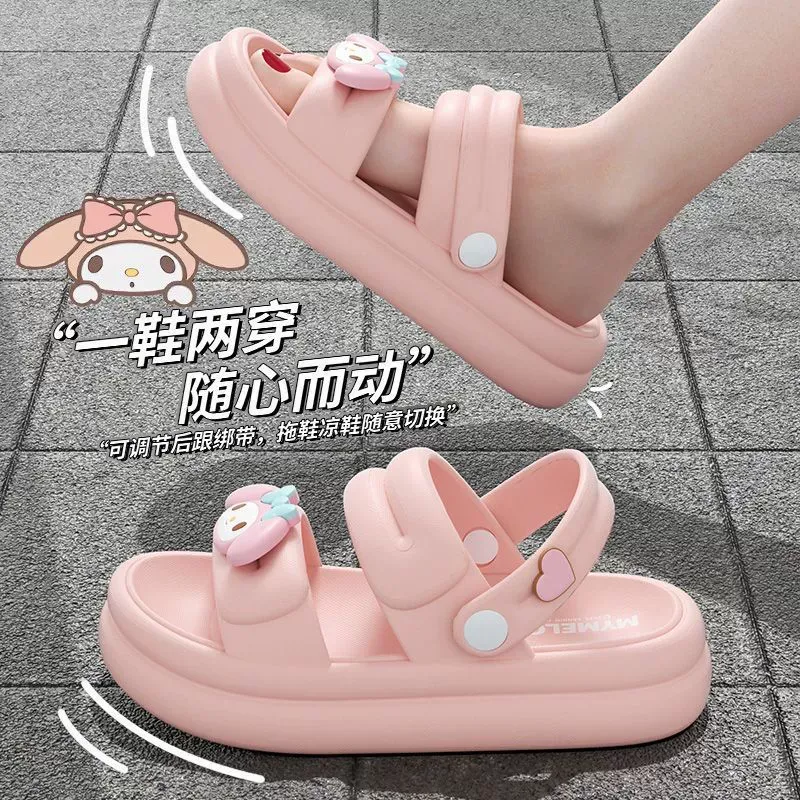 Sanrio Cartoon Cute, Kuromi, Cinnamoroll, Summer Platform Students Home Slip Resistant Abrasion Resistant Slippers-4