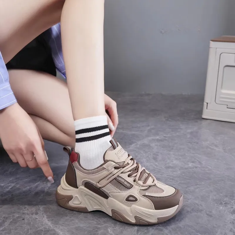 WENPU Cushioning Breathable Lightweight Height Increasing Low-Top Chunky Sneakers Women's-2