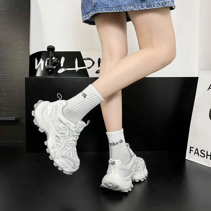 WENPU Breathable Lightweight Height Increasing Low Top Chunky Sneakers Women's-6