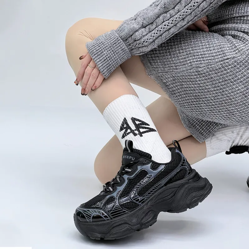 WENPU Cushioned Wear-Resistant Height Increasing Low-Top Chunky Sneakers 5cm Unisex-18