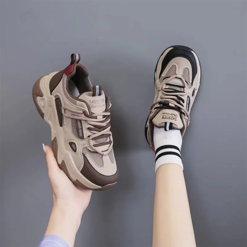 WENPU Cushioning Breathable Lightweight Height Increasing Low-Top Chunky Sneakers Women's-3