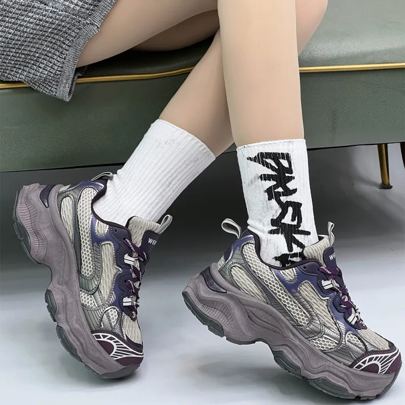 WENPU Cushioned Wear-Resistant Height Increasing Low-Top Chunky Sneakers 5cm Unisex-5