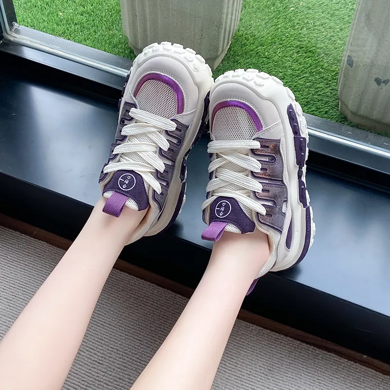 WENPU Breathable Lightweight Height Increasing Low Top Chunky Sneakers Women's-4
