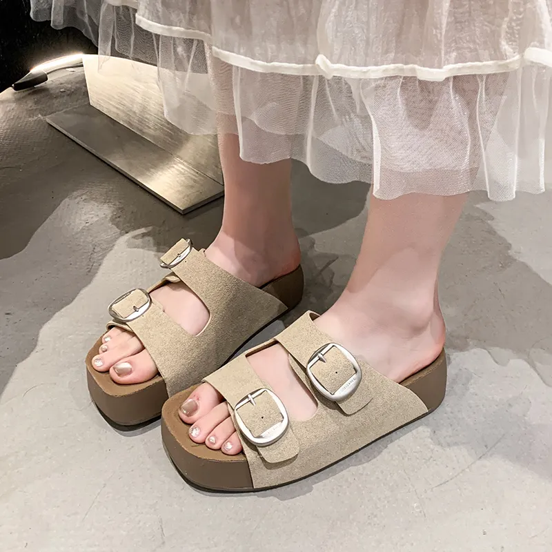 WENPU Slide Slippers Women's Khaki, White, Lemon-11