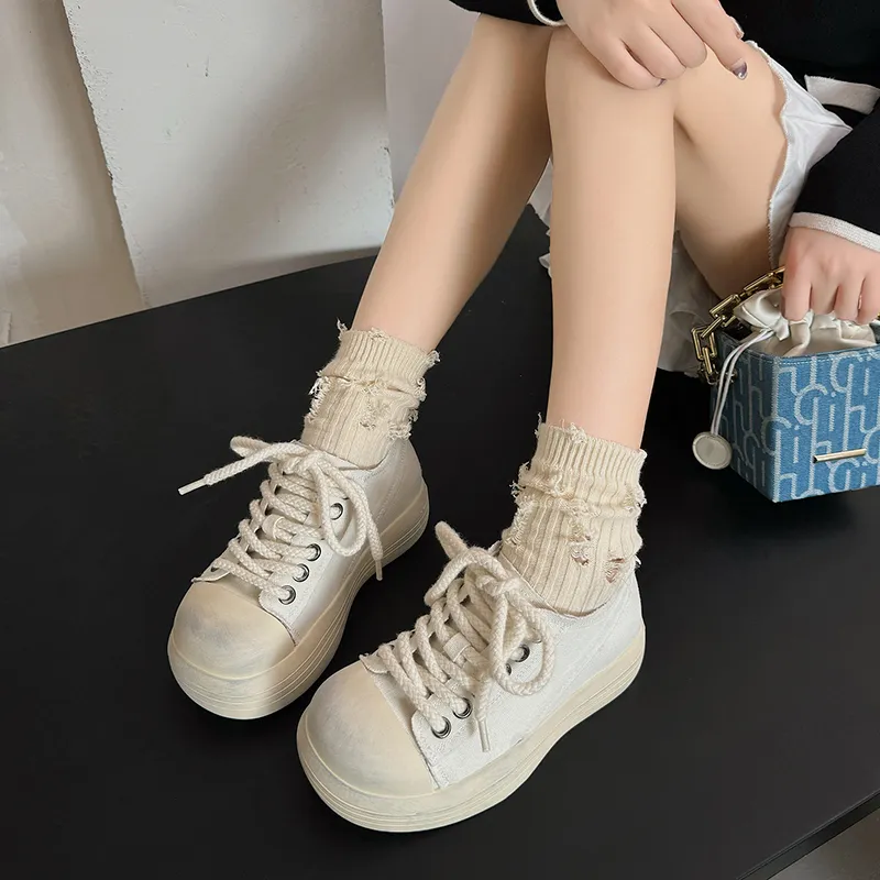 WENPU Wear Resistant Lightweight Height Increasing Low Top Canvas Shoes Women's-4