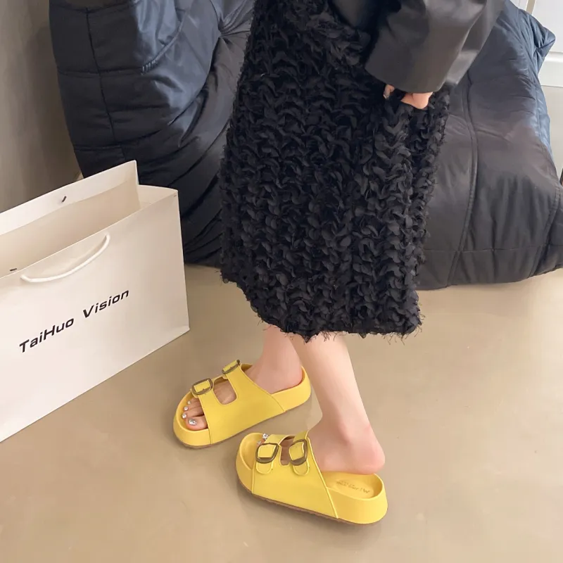 WENPU PVC Polyvinyl Chloride Stitching Slip Resistant Abrasion Resistant Slide Slippers Women's-1