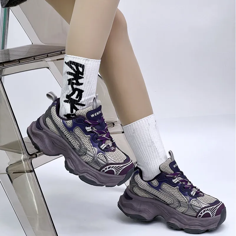 WENPU Cushioned Wear-Resistant Height Increasing Low-Top Chunky Sneakers 5cm Unisex-4