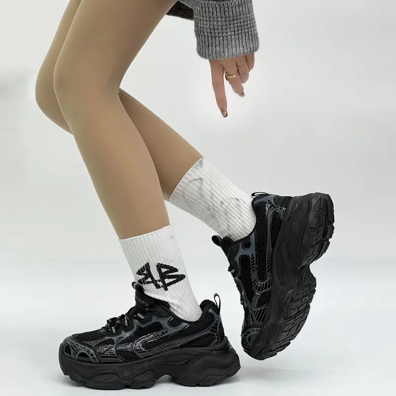 WENPU Cushioned Wear-Resistant Height Increasing Low-Top Chunky Sneakers 5cm Unisex-17