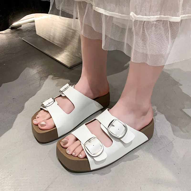 WENPU Slide Slippers Women's Khaki, White, Lemon-7