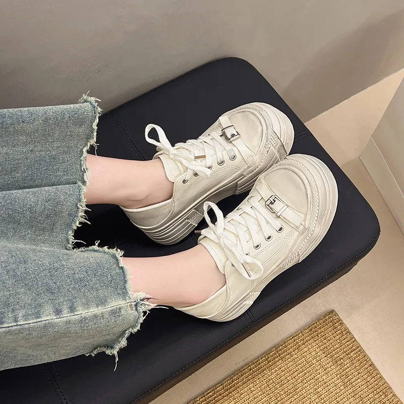 WENPU Slip Resistant, Lightweight, And Breathable Low Top Skateboard Shoes Women's White-1