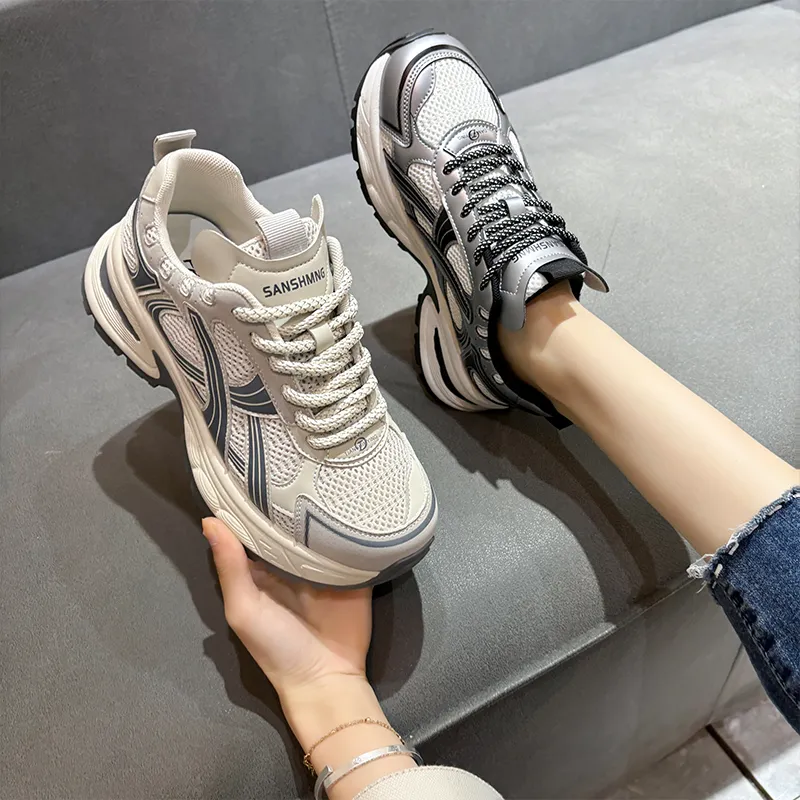 WENPU Cushioned Wear-Resistant Lightweight Height Increasing Low-Top Chunky Sneakers Women's-6