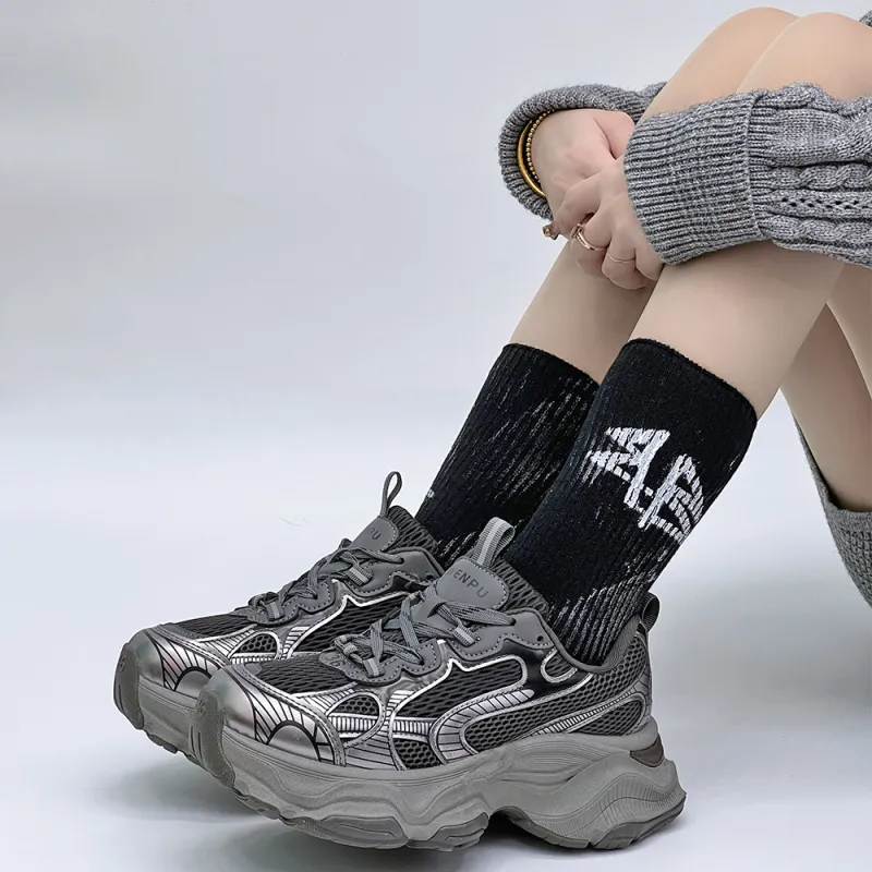 WENPU Cushioned Wear-Resistant Height Increasing Low-Top Chunky Sneakers 5cm Unisex-12