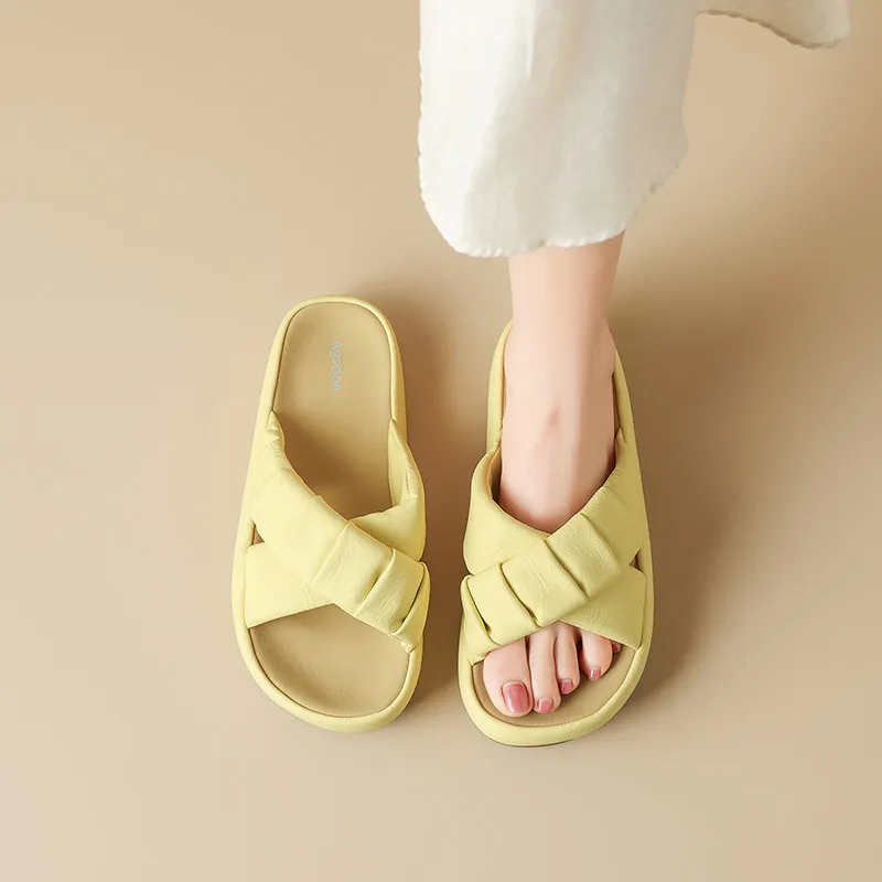 AGSDON Slide Slippers Women's Beige/Black/Yellow-13