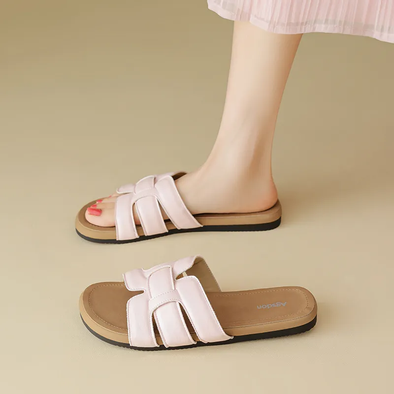 AGSDON Slide Slippers Women's Beige/Pink/Yellow-13
