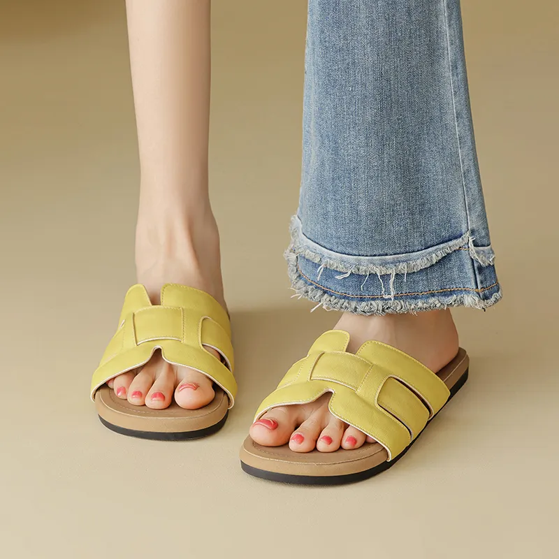 AGSDON Slide Slippers Women's Beige/Pink/Yellow-17