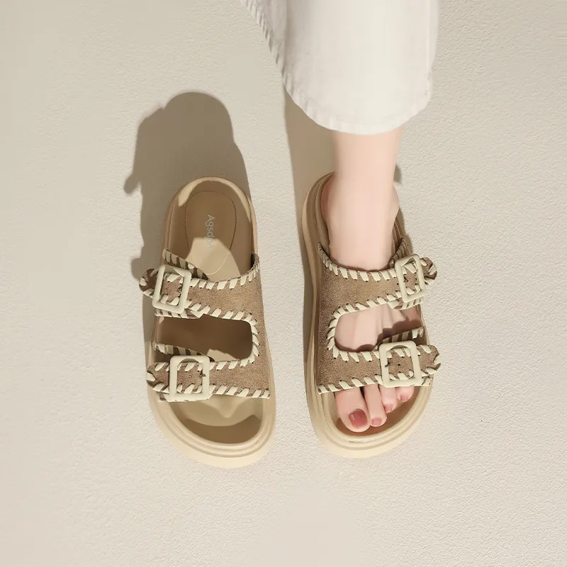 AGSDON Slide Slippers Women's Apricot/Chestnut-8
