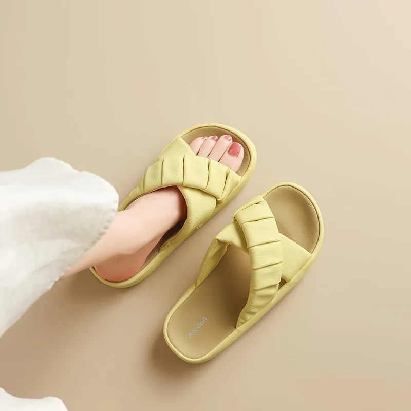 AGSDON Slide Slippers Women's Beige/Black/Yellow-11