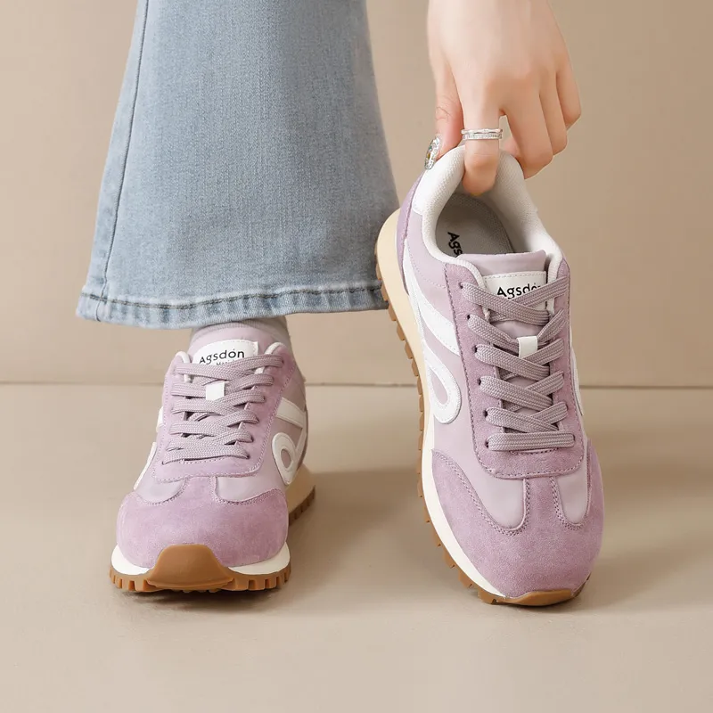 AGSDON Casual Shoes Women's Low Top Beige Brown/Pink/Yellow/Purple-26