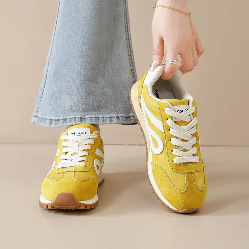 AGSDON Casual Shoes Women's Low Top Beige Brown/Pink/Yellow/Purple-18