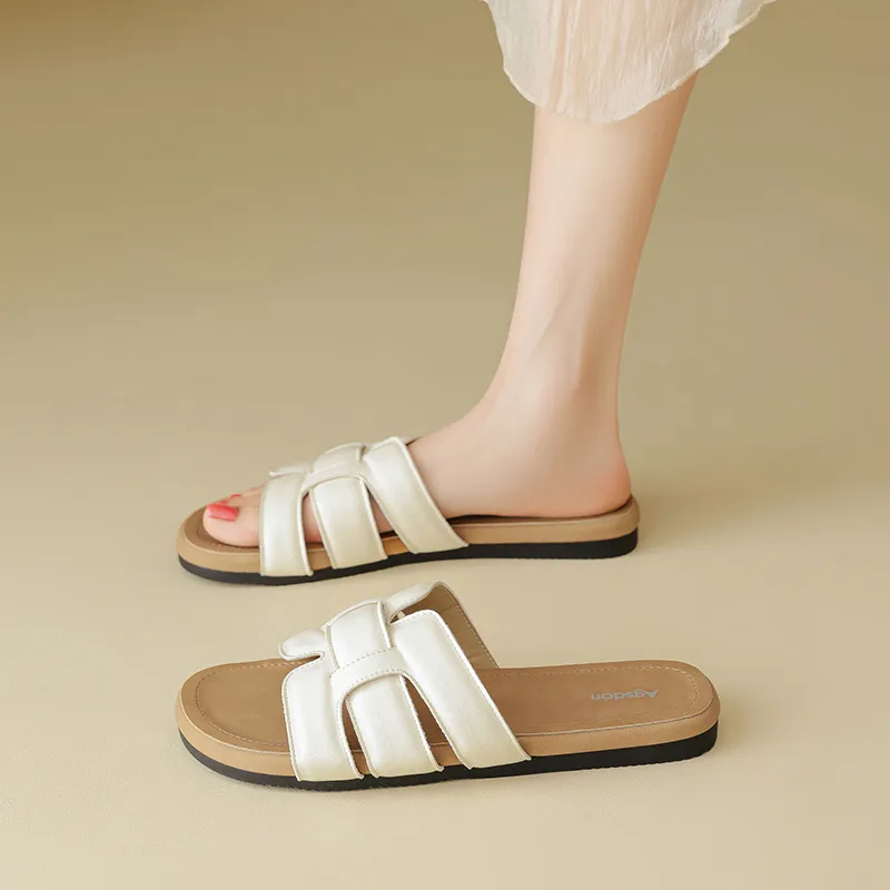 AGSDON Slide Slippers Women's Beige/Pink/Yellow-5