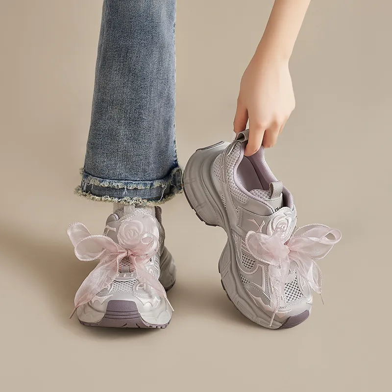 AGSDON Chunky Sneakers Women's Low Top Silver/Silver Purple-17