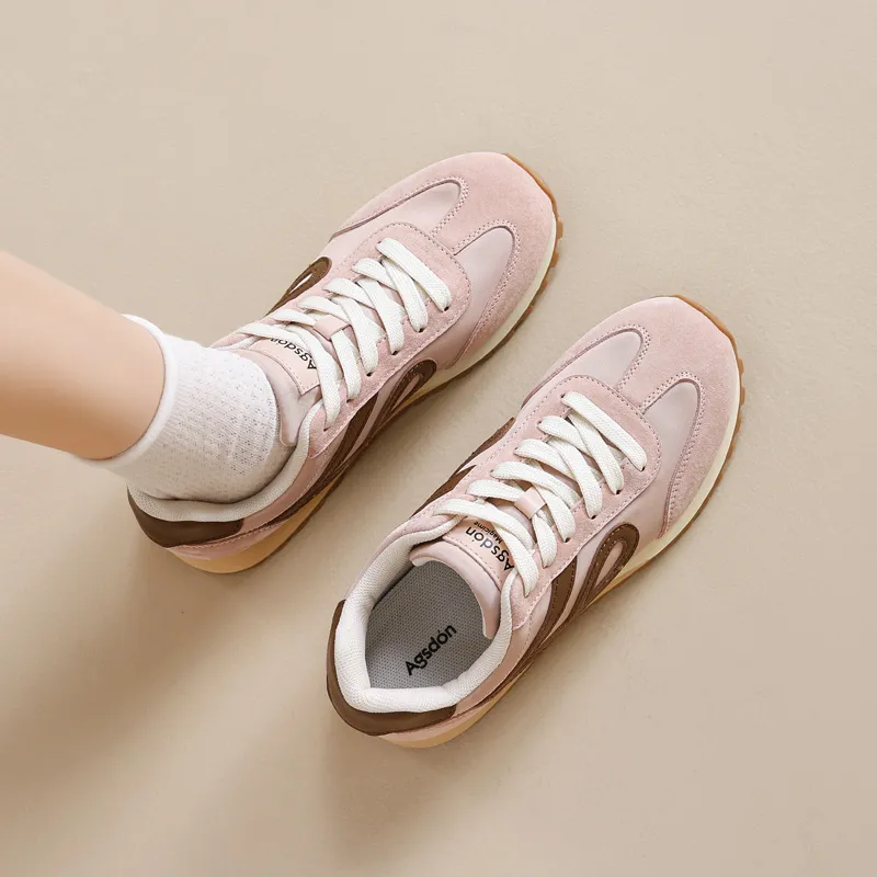 AGSDON Casual Shoes Women's Low Top Beige Brown/Pink/Yellow/Purple-13