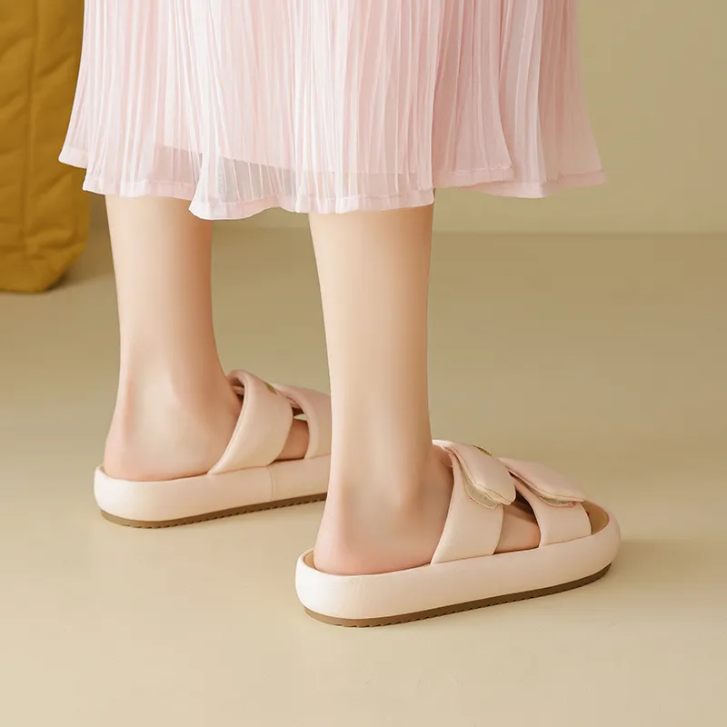AGSDON Slide Slippers Women's Beige/Pink/Black-17