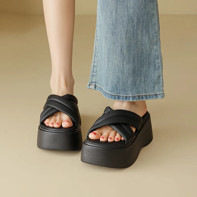 AGSDON Slide Slippers Women's Beige/Black-13
