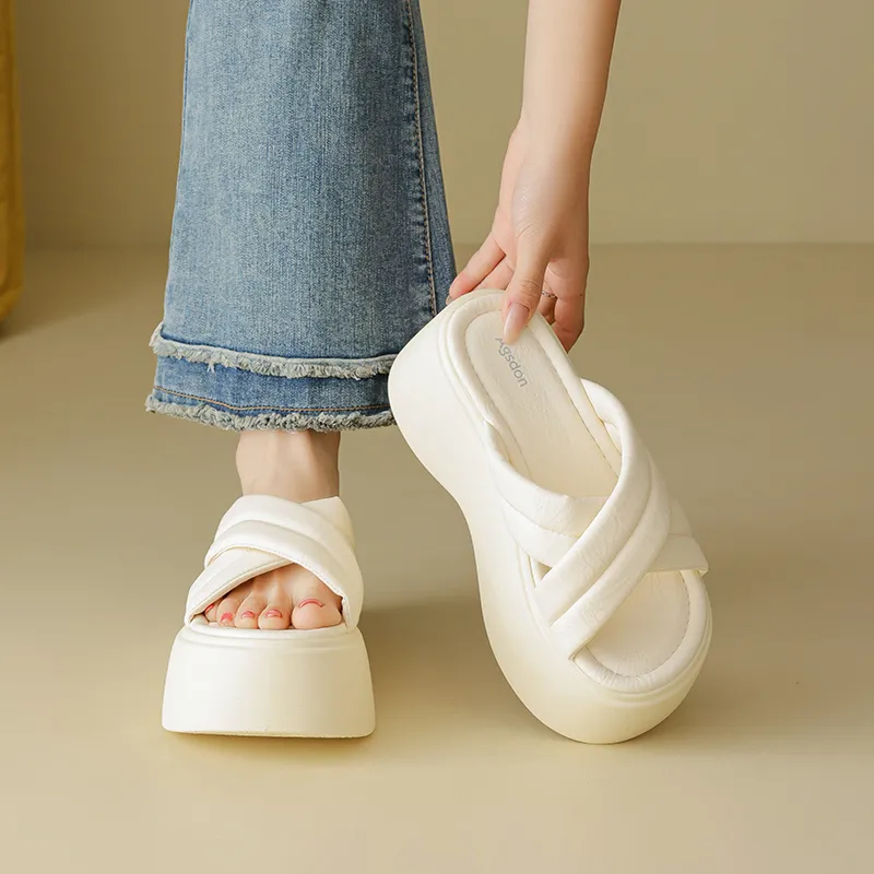 AGSDON Slide Slippers Women's Beige/Black-4