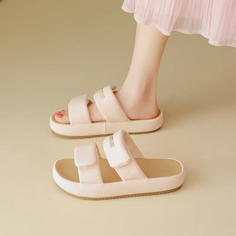 AGSDON Slide Slippers Women's Beige/Pink/Black-18