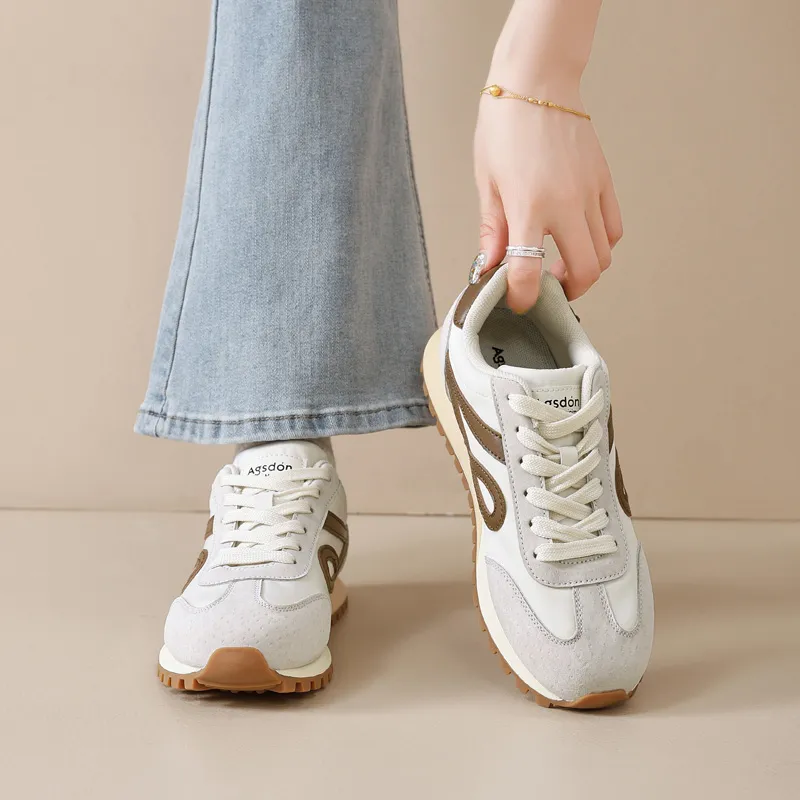 AGSDON Casual Shoes Women's Low Top Beige Brown/Pink/Yellow/Purple-5
