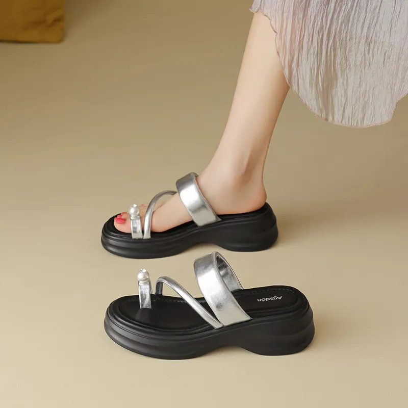 AGSDON Slide Slippers Women's Silver-3
