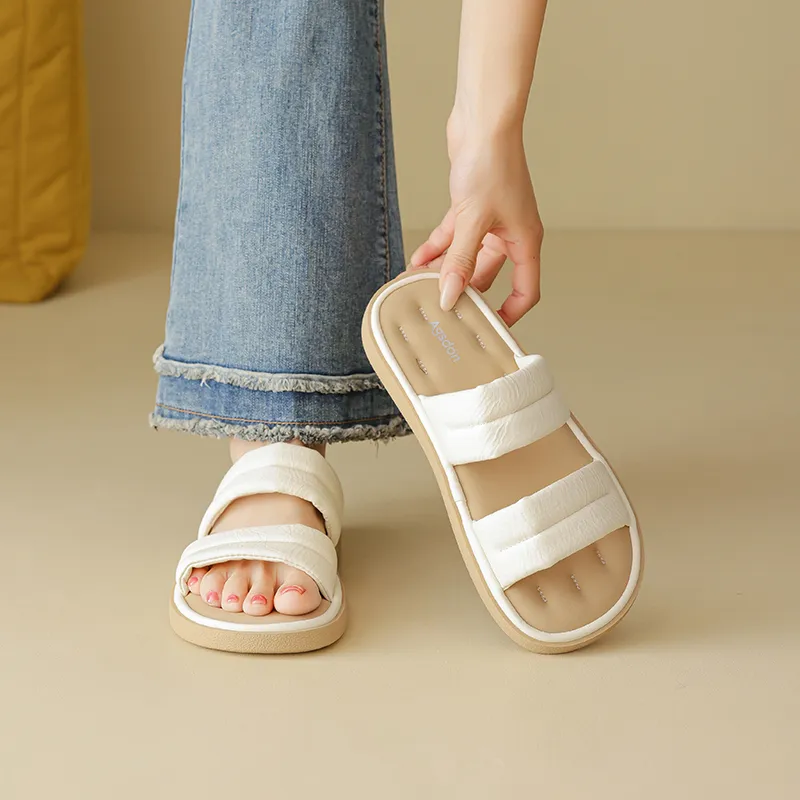 AGSDON Slide Slippers Women's Beige/Yellow/Blue-4
