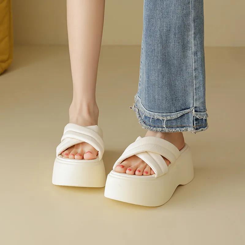 AGSDON Slide Slippers Women's Beige/Black-5