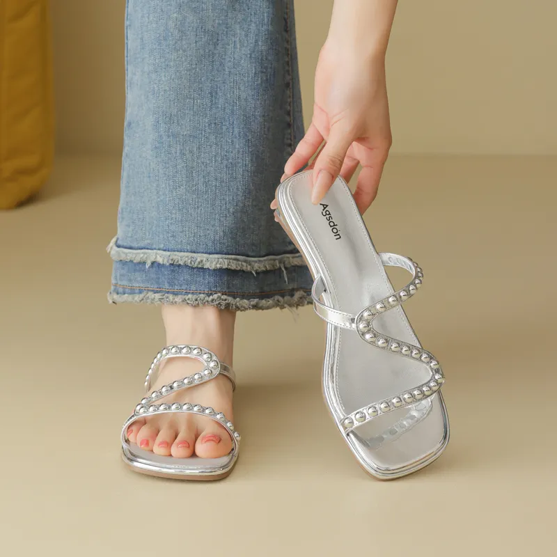 AGSDON Slide Slippers Women's Silver-3