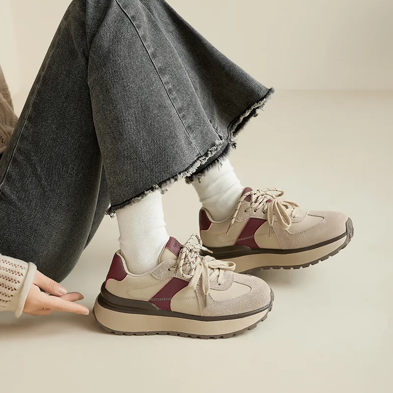AGSDON Casual Shoes Women's Low Top Beige/Pink-2
