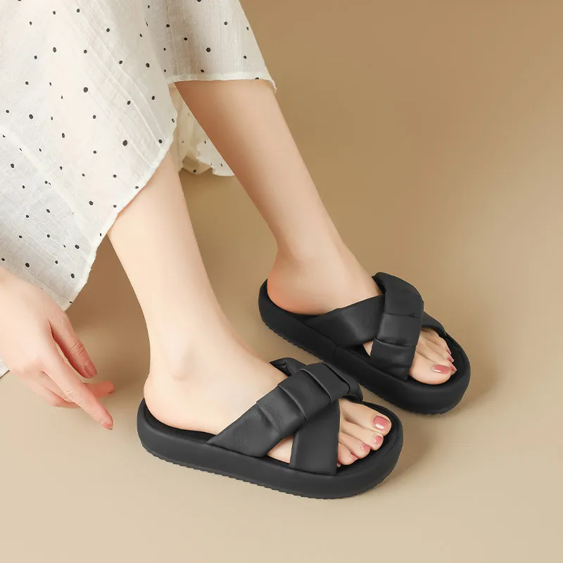 AGSDON Slide Slippers Women's Beige/Black/Yellow-16