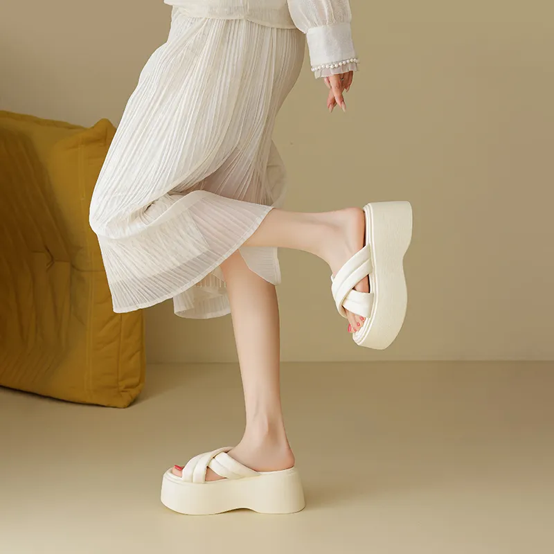 AGSDON Slide Slippers Women's Beige/Black-2