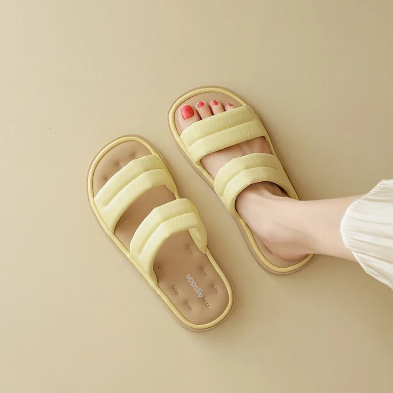 AGSDON Slide Slippers Women's Beige/Yellow/Blue-13