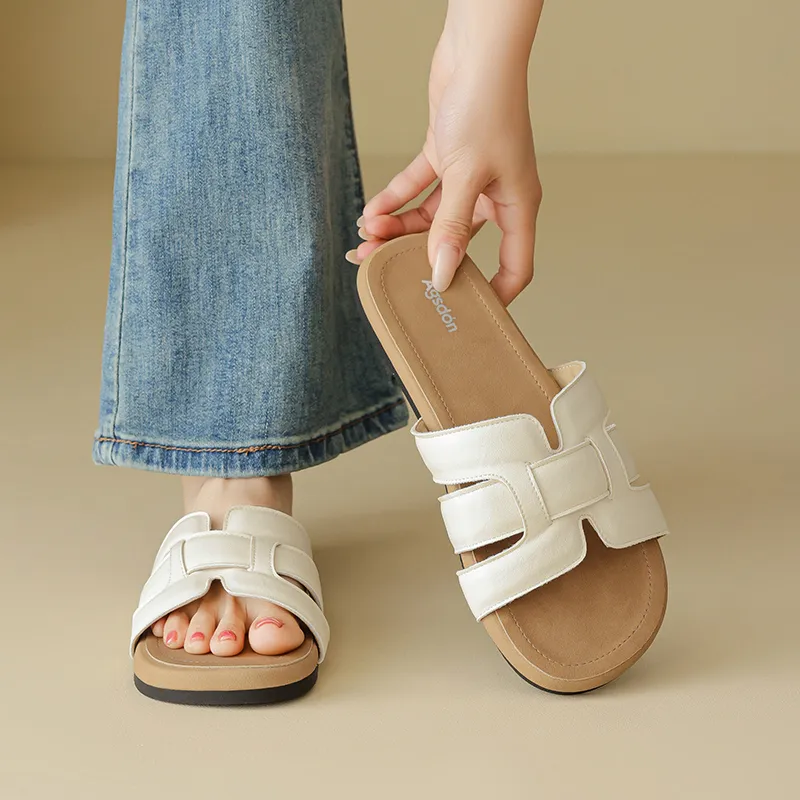 AGSDON Slide Slippers Women's Beige/Pink/Yellow-3