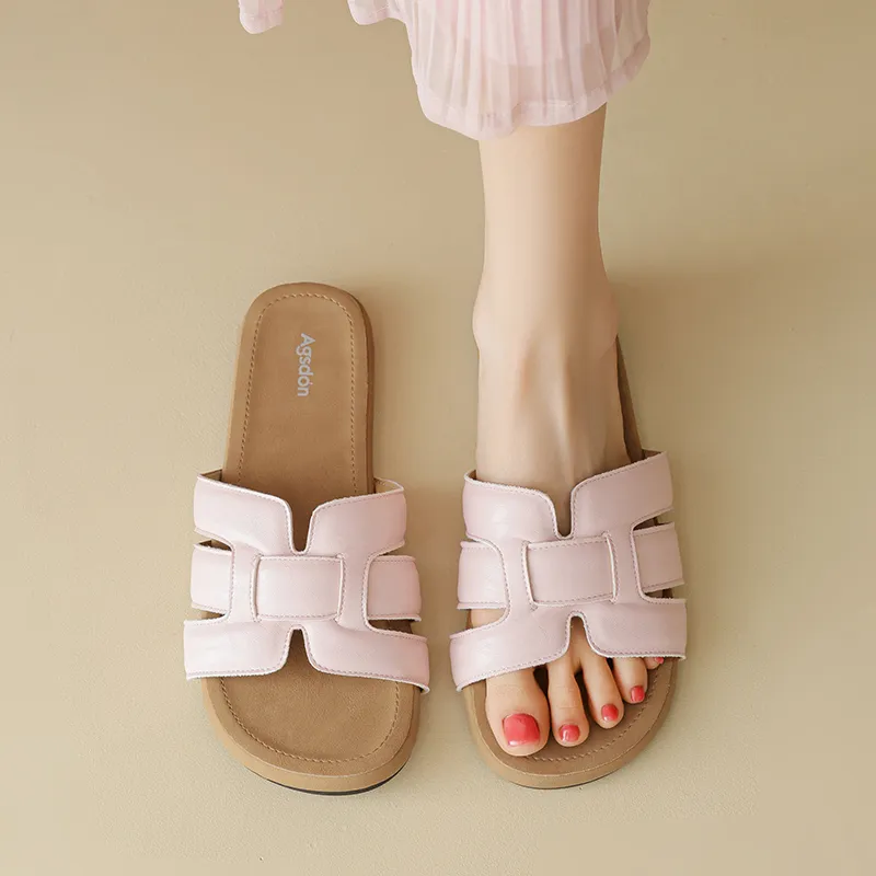 AGSDON Slide Slippers Women's Beige/Pink/Yellow-12