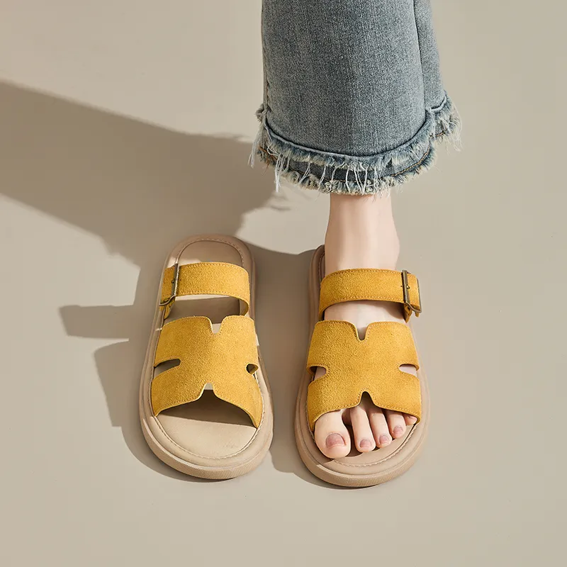 AGSDON Slide Slippers Women's Beige/Yellow-11