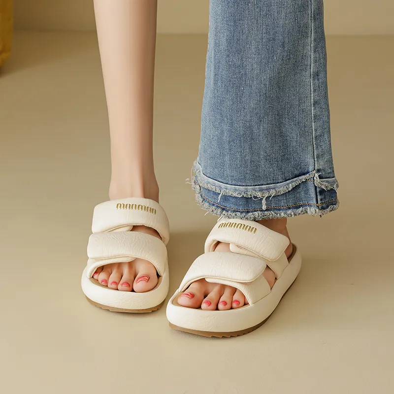 AGSDON Slide Slippers Women's Beige/Pink/Black-6